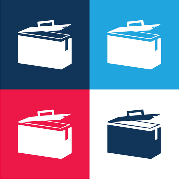 Ammo Tin blue and red four color minimal icon set - Vector, Image