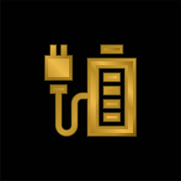 Μπαταρία Φορτίστε επίχρυσο μεταλλικό εικονίδιο ή το λογότυπο διάνυσμα - Διάνυσμα, εικόνα