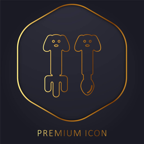 Cuillère et fourchette bébé avec logo ou icône premium ligne d'or design mignon - Vecteur, image