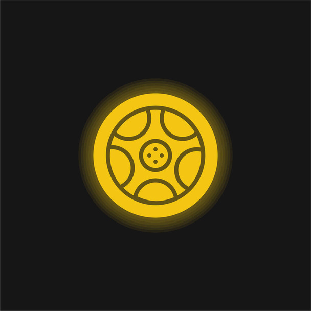 Aluminiowe koło żółte świecące neon ikona - Wektor, obraz