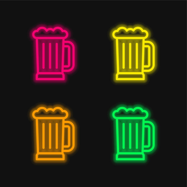 Иконка светящегося неонового вектора пива - Вектор,изображение