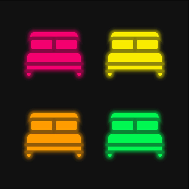 Lit quatre couleurs brillant icône vectorielle néon - Vecteur, image