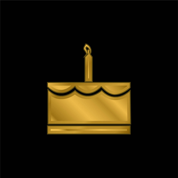 1つのキャンドルゴールドメッキ金属アイコンやロゴベクトルと誕生日ケーキ - ベクター画像