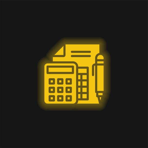 Contabilidad amarillo brillante icono de neón - Vector, Imagen