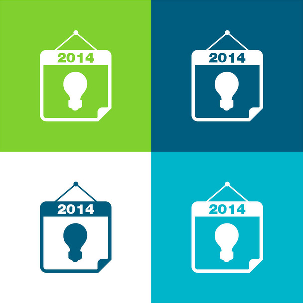 2014 Calendario Simbolo con una lampadina piatto quattro colori icona minima impostata - Vettoriali, immagini