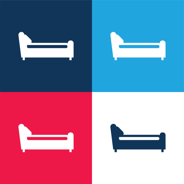 Кровать Левая сторона синий и красный четыре цвета минимальный набор значков - Вектор,изображение
