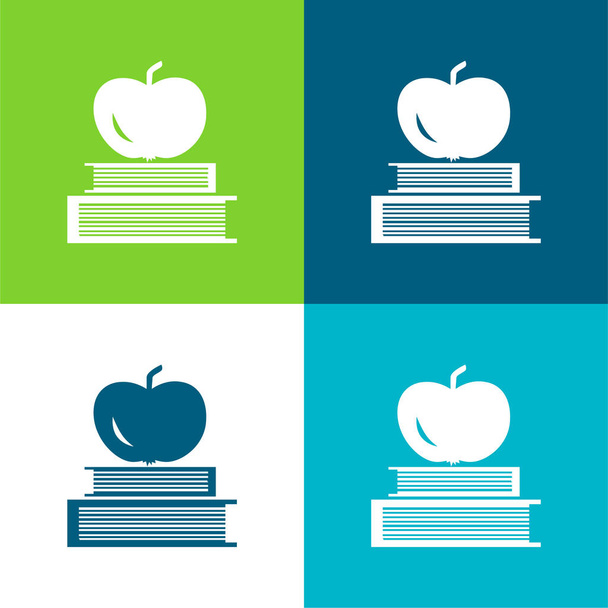 Livros e Apple em Top Flat quatro cores conjunto de ícones mínimos - Vetor, Imagem