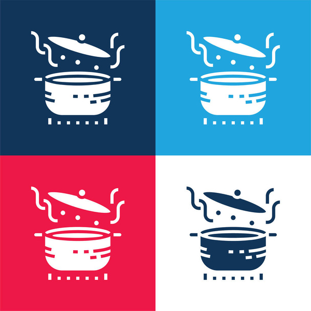 Kochen blau und rot vier Farben Minimalsymbolset - Vektor, Bild