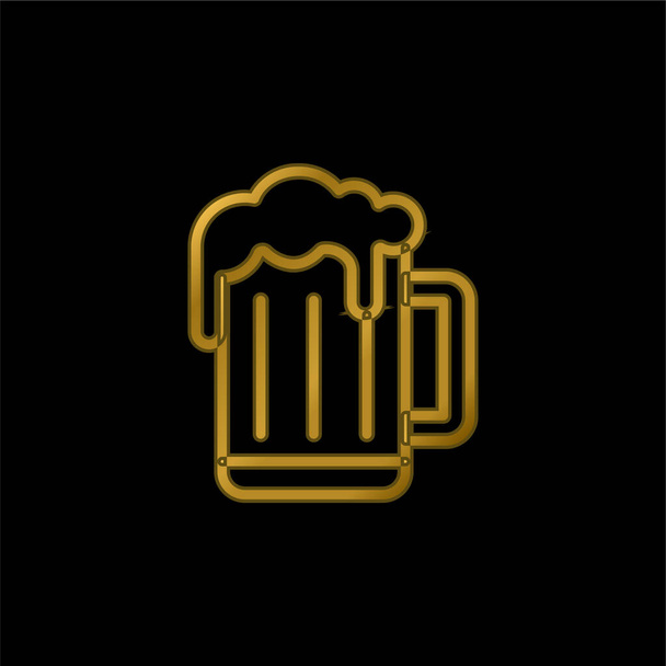Золотая кружка для пива, металлическая икона или вектор логотипа - Вектор,изображение