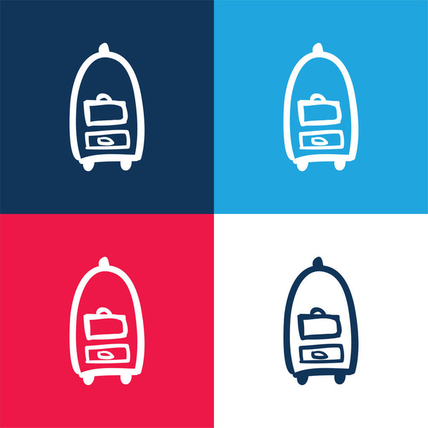 Baggages Hotel Cart Transport Ręcznie narysowane narzędzia niebieski i czerwony zestaw czterech kolorów minimalny zestaw ikon - Wektor, obraz