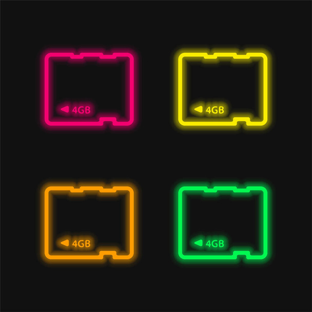 4Gb Kartı dört renk parlayan neon vektör simgesi - Vektör, Görsel