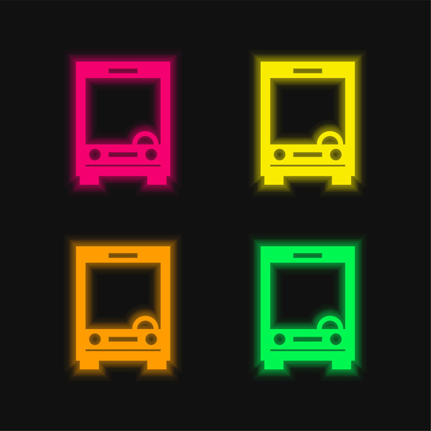 Büyük Otobüs Önü dört renk parlayan neon vektör simgesi - Vektör, Görsel