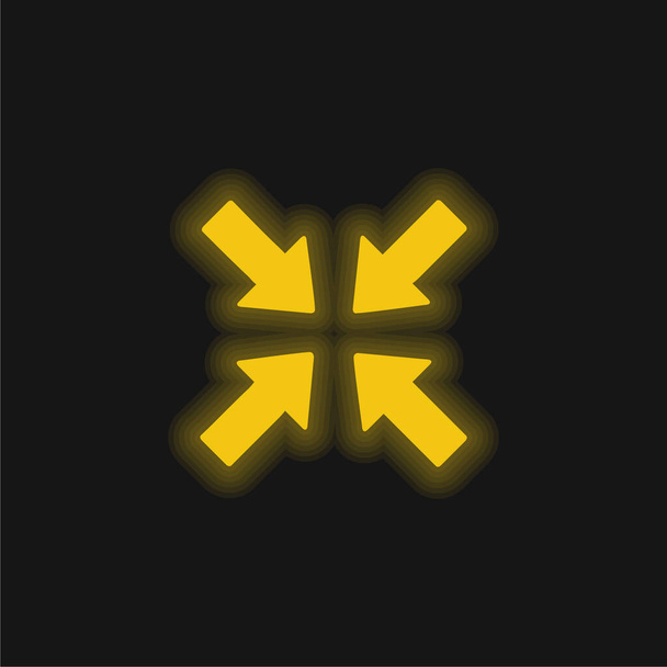 Arrows Pointing To Center yellow glowing neon icon - Vector, Image