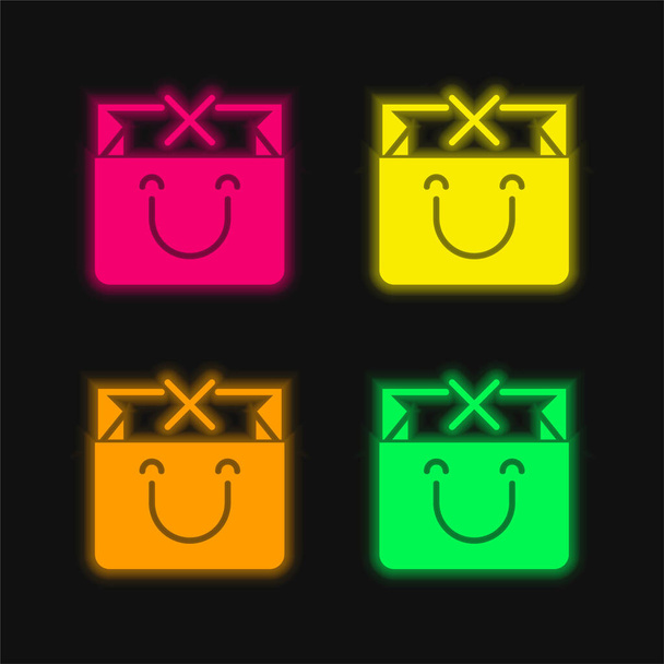 Bag four color glowing neon vector icon - Vector, Image