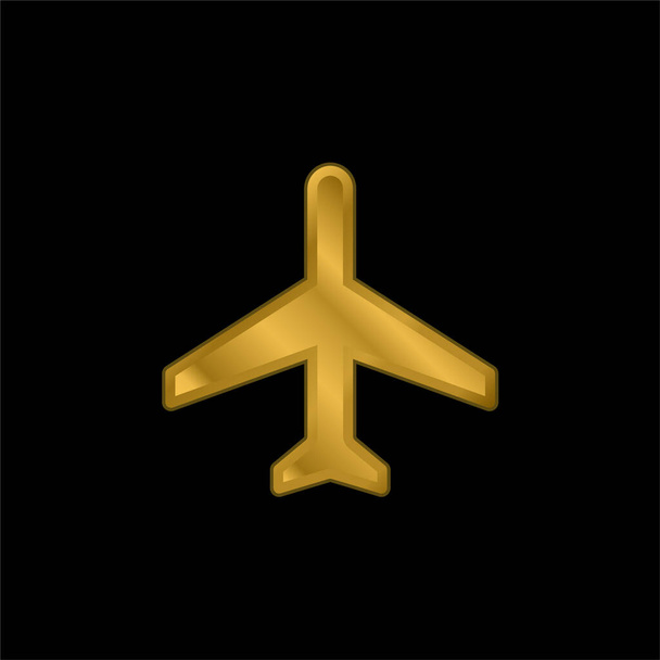 Airplane Mode gold plated metalic icon or logo vector - Vector, Image