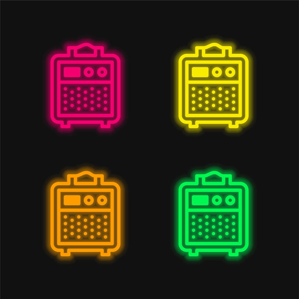Amplificador de cuatro colores brillante icono de vectores de neón - Vector, Imagen