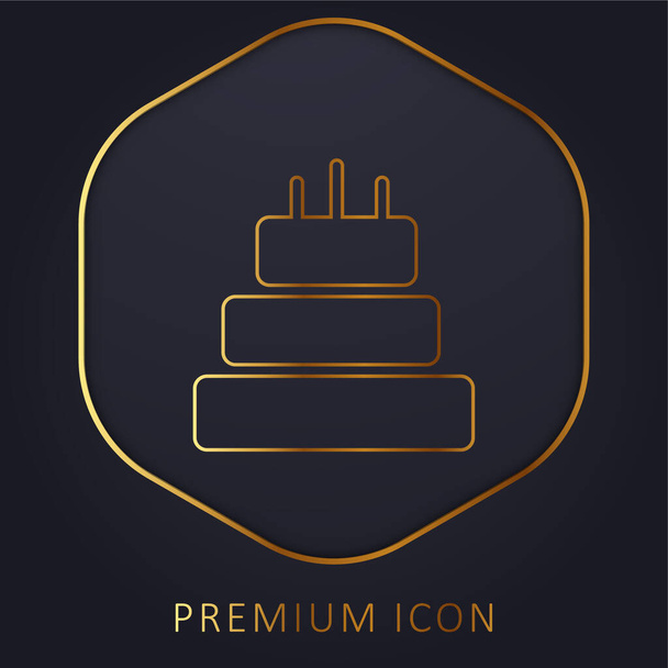 Bolo de aniversário de três bolos linha de ouro logotipo premium ou ícone - Vetor, Imagem
