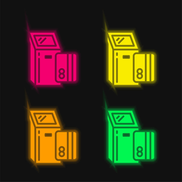 ATM cuatro color brillante icono del vector de neón - Vector, Imagen
