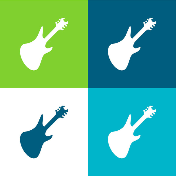Bass Guitar Black Silhouette Flat four color minimal icon set - Vector, Image