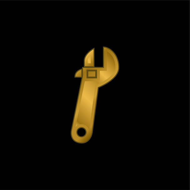 İngiliz Anahtarı Altın kaplama metalik simge veya logo vektörü ayarlanıyor - Vektör, Görsel