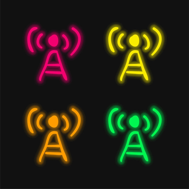 Antena Sketch cuatro colores brillante icono de vectores de neón - Vector, imagen