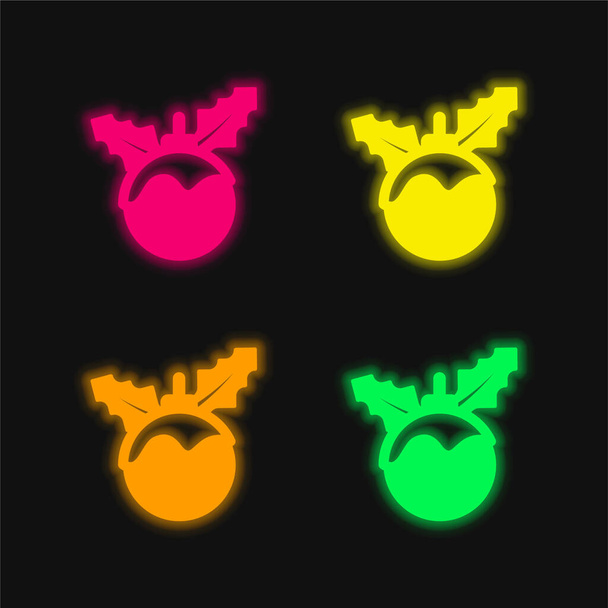 Bauble τεσσάρων χρωμάτων λαμπερό εικονίδιο διάνυσμα νέον - Διάνυσμα, εικόνα