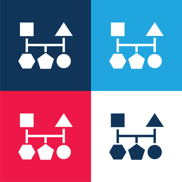 Block-Schema von fünf geometrischen Grundformen schwarz blau und rot vier Farben minimalen Symbolsatz - Vektor, Bild