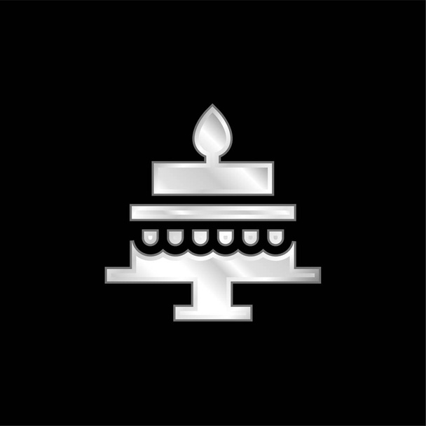 Tarta de cumpleaños plateado icono metálico - Vector, Imagen
