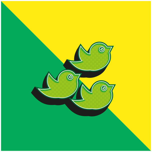 Vögel Gruppe Grünes und gelbes modernes 3D-Vektor-Symbol-Logo - Vektor, Bild