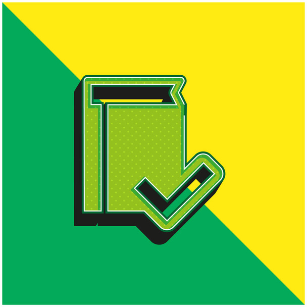 Símbolo de interface de verificação de livro Verde e amarelo moderno logotipo do ícone do vetor 3d - Vetor, Imagem
