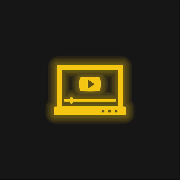 AD Videó sárga izzó neon ikon - Vektor, kép