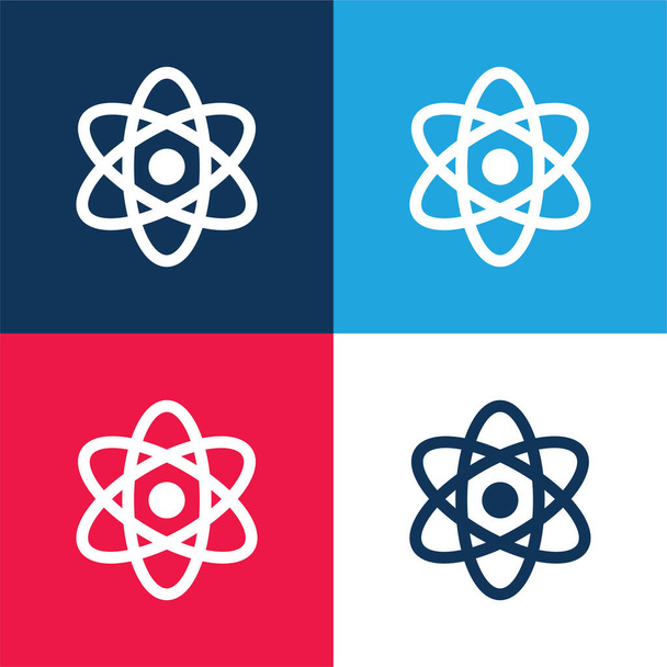 Atom azul y rojo conjunto de iconos mínimo de cuatro colores - Vector, imagen