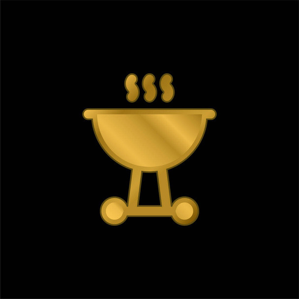 Bbq chapado en oro icono metálico o logo vector - Vector, imagen