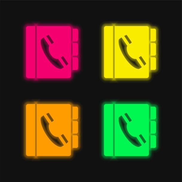 Agenda cuatro color brillante icono de vectores de neón - Vector, Imagen