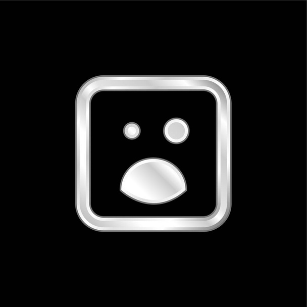 Ojo negro y la boca abierta Emoticon cara cuadrada plateado icono metálico - Vector, imagen