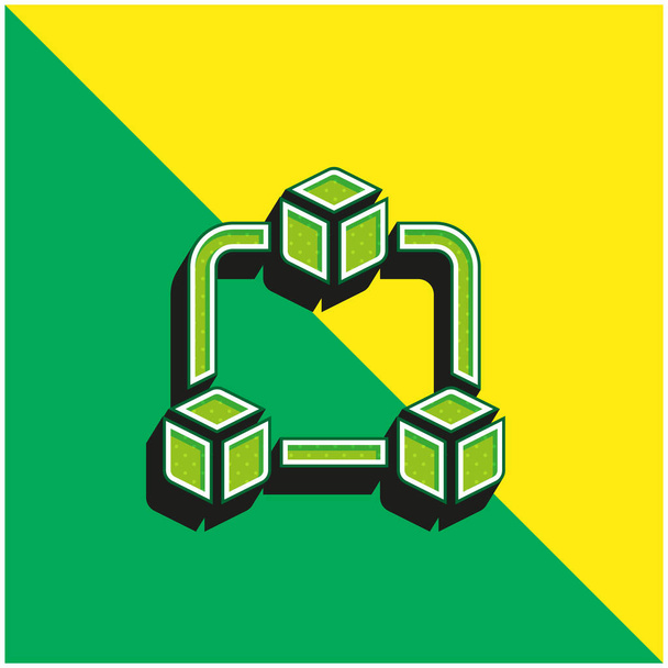 Blockchain Verde e amarelo moderno logotipo vetor 3d ícone - Vetor, Imagem