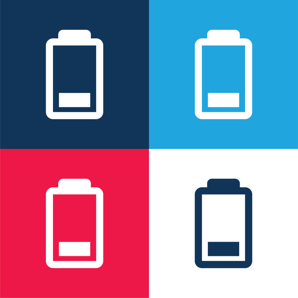 Batterij blauw en rood vier kleuren minimale pictogram set - Vector, afbeelding