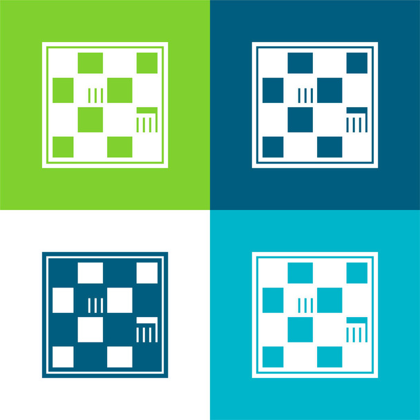 Boekenkast Vlak vier kleuren minimale pictogram set - Vector, afbeelding