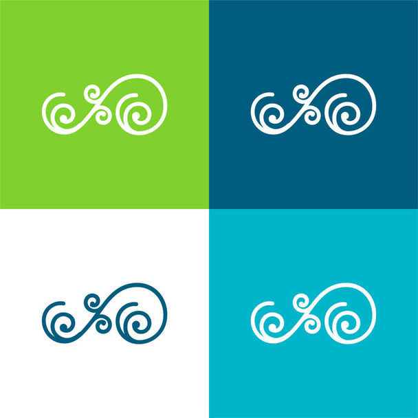 Diseño floral asimétrico de espirales Plano conjunto de iconos mínimo de cuatro colores - Vector, Imagen