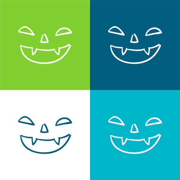 Bad Halloween Gesicht von Mund Nase und Augen Umrisse Flache vier Farben minimales Symbol-Set - Vektor, Bild