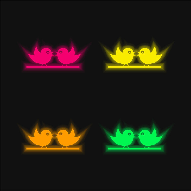 Birds Couple four color glowing neon vector icon - Vector, Image