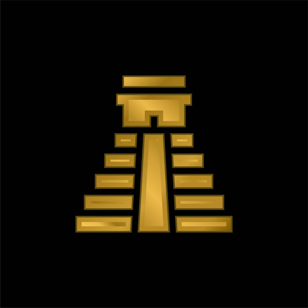 Aztec Pyramid gold plated metalic icon or logo vector - Vector, Image