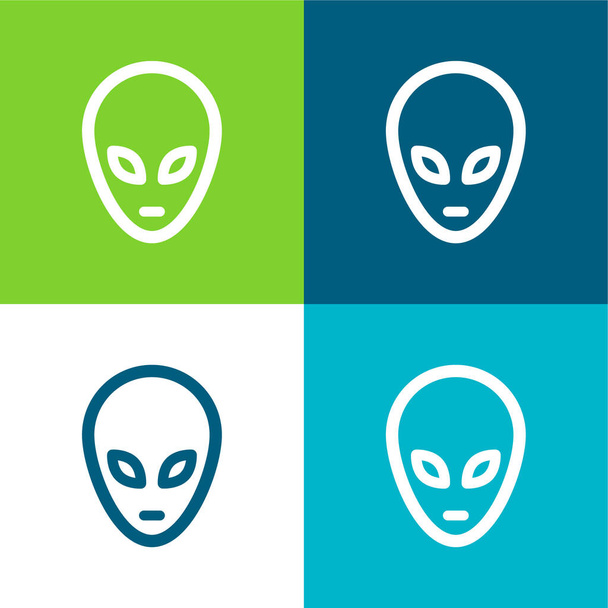 Alien Flat четыре цвета минимальный набор значков - Вектор,изображение