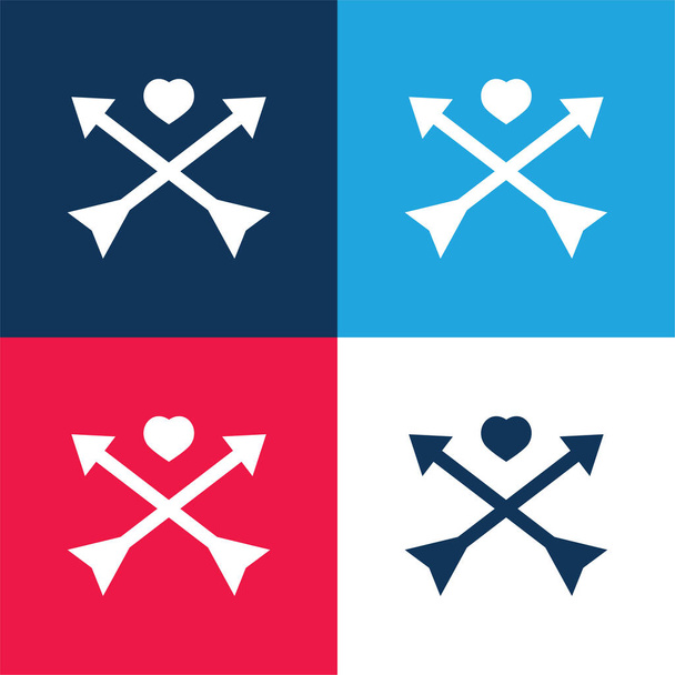 Arrows And Heart blue and red four color minimal icon set - Vector, Image