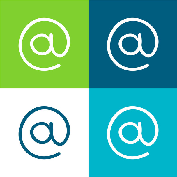 Arroba ręcznie rysowane znak e-mail płaskie cztery kolory minimalny zestaw ikon - Wektor, obraz