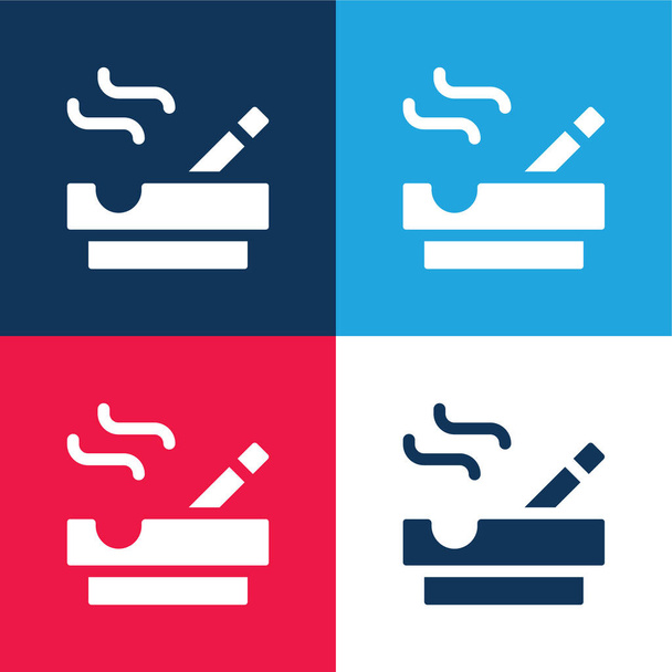 Ashtray blue and red four color minimal icon set - Vector, Image