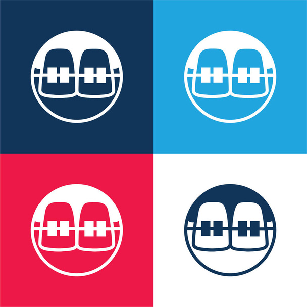 Braces blue and red four color minimal icon set - Vector, Image