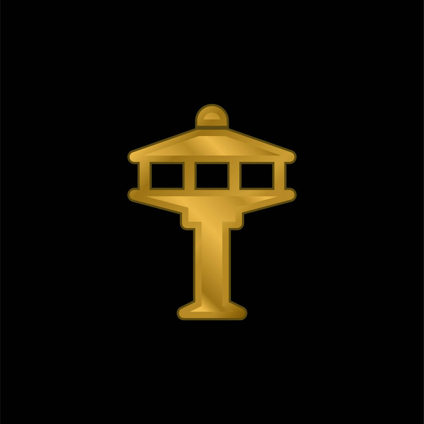 Havaalanı Kulesi altın kaplama metalik simge veya logo vektörü - Vektör, Görsel