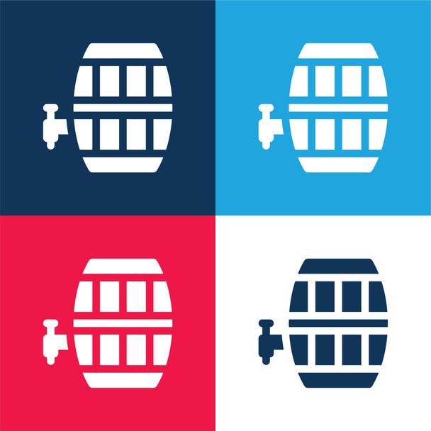 Barrel blue and red four color minimal icon set - Vector, Image