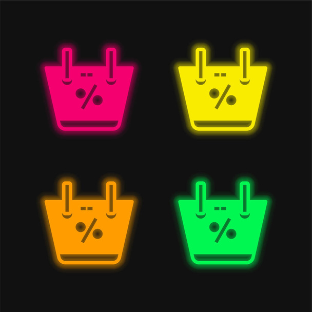 Cesta de cuatro colores brillante icono del vector de neón - Vector, Imagen